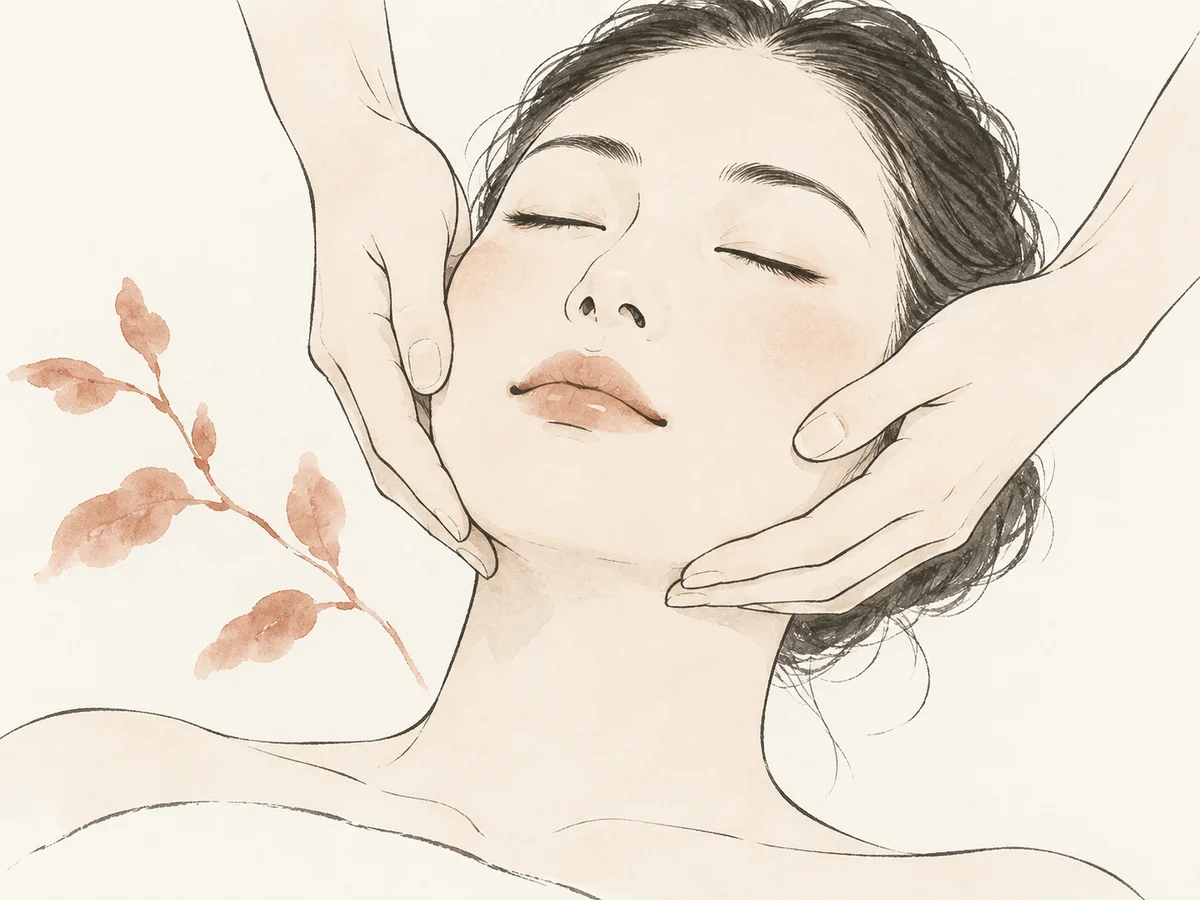 日式美顏按摩的柔和臉部放鬆插圖